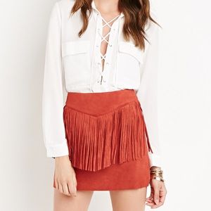Fringed faux suede mini skirt